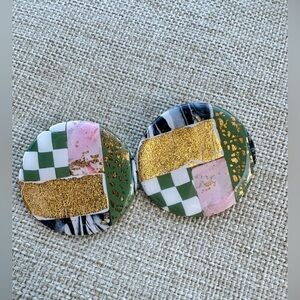Bold Mixed Media Polymer Clay Earrings with Gold Accents